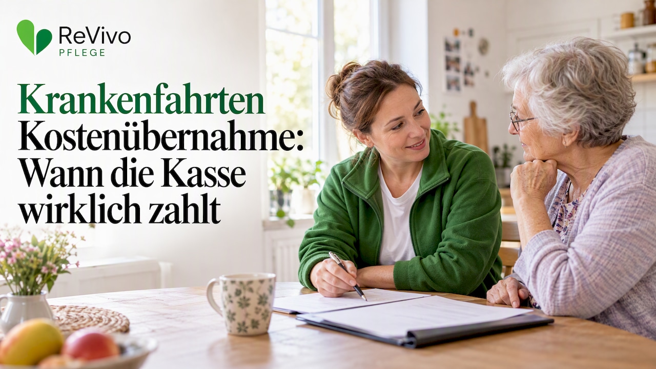 1790960698925_Pflegekraft-bespricht-Krankenfahrt-mit-alterer-Frau Pflegekraft informiert eine ältere Frau über die bevorstehende Krankenfahrt