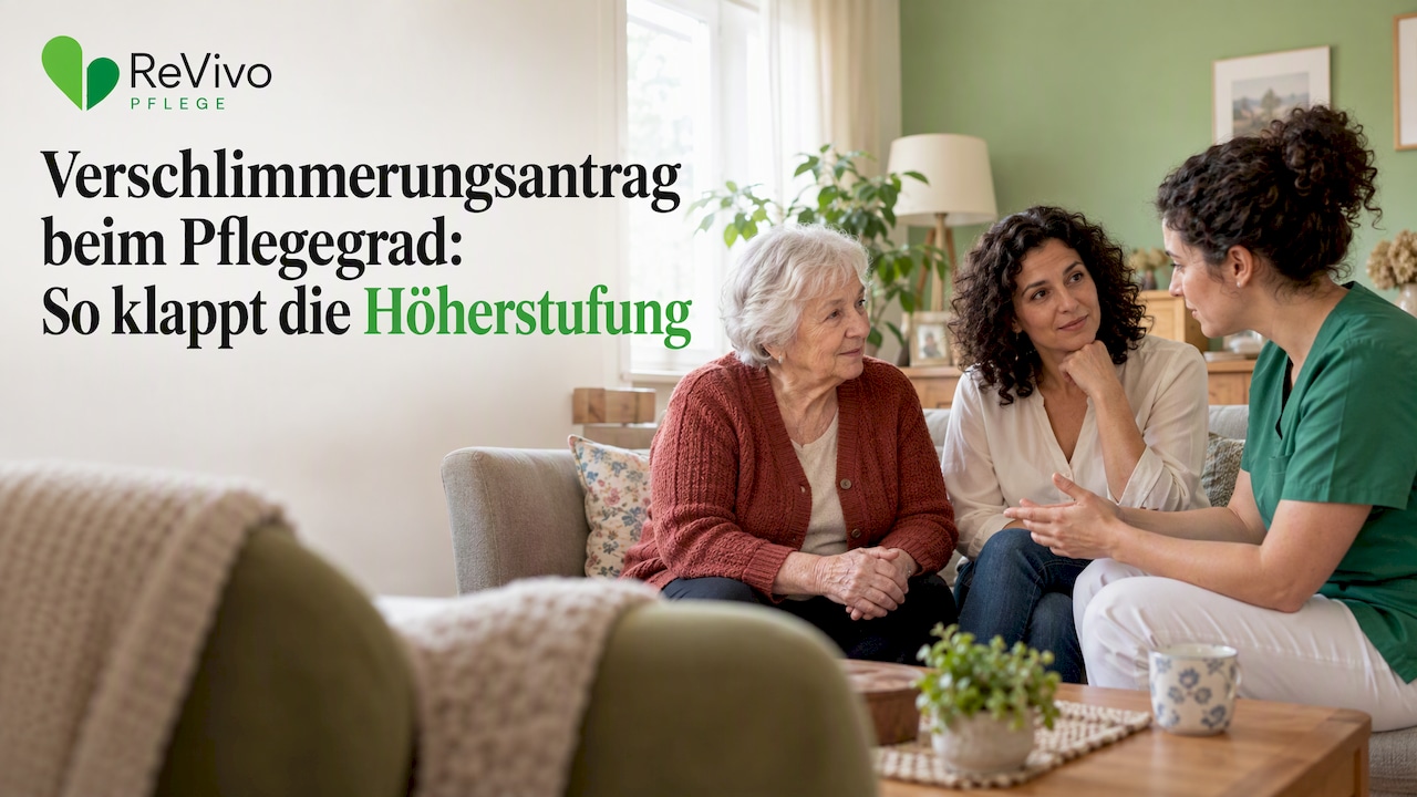 Familie und Pflegekraft sprechen über den Pflegebedarf